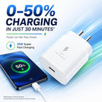 25W Charger Adapter Compatible with Samsung Galaxy S/A/M/F/Z Series/S23/S22/S21/21 fe/S20/M14 5G/M34/M54/M53 5g/M33/M13/A34/A54 5G,F15/A15/A14/F14, for Samsung Charger Fast Charging,White